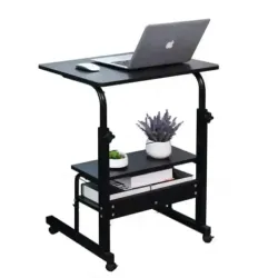Height Adjustable Movable Laptop Desk with Storage Shelf