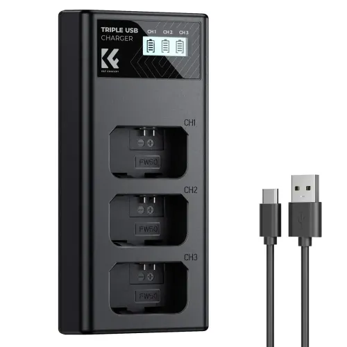K&F Concept NP-FW50 3-Slot Camera Battery Charger With Display K&F Concept NP-FW50 3-Slot Camera Battery Charger With Display