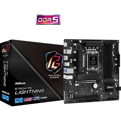 ASRock B760M PG Lightning DDR5 14th, 13th and 12th Gen Micro ATX Motherboard