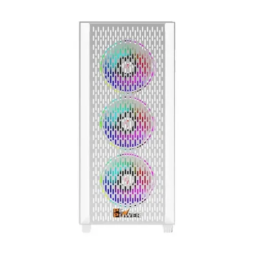 PC Power Flow White Mesh Mid Tower ATX Gaming Casing with Power Supply