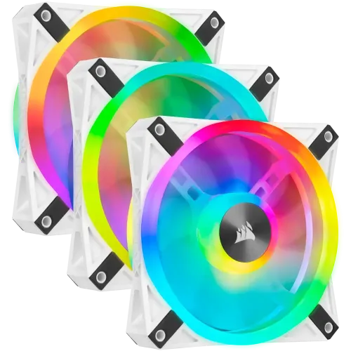 Corsair iCUE QL120 RGB 120mm PWM White Case Fan Triple Fan Kit with Lighting Node CORE