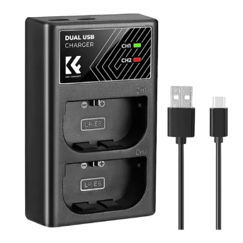 K&F Concept LP-E6NH Dual Slot Battery Charger with Type-C Cable