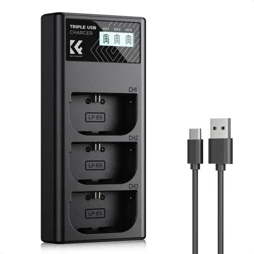 K&F Concept LP-E6NH 3-Slot Camera Battery Charger With Display