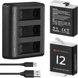 K&F Concept Go Pro Hero 12 Dual battery with Three-Slot LED charger