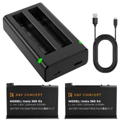 K&F Concept Insta 360 X4 2350mAh Camera Battery and Dual Slot Charger Kit