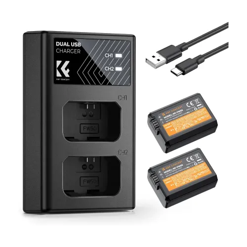 K&F Concept NP-FW50 1100mAh Camera Battery and Dual Slot Charger Kit