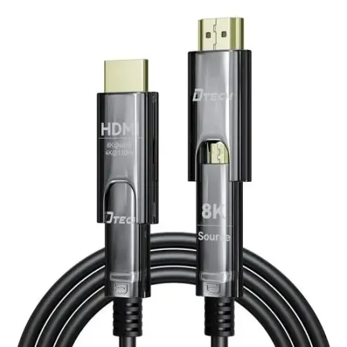 Dtech DT-HF3005 5 Meter Type-D to Type-A Dual Connector Fiber Optic HDMI Cable